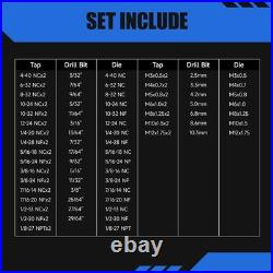 100pcs Combination Drill and Tap Set, Tap and Die Set in SAE and Metric Sizes