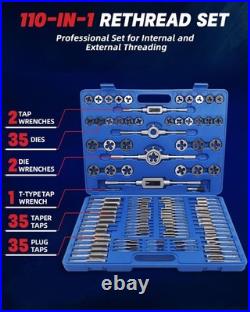 110PCS Metric Tap and Die Set Rethreading Kit M3-M16 with Storage Case