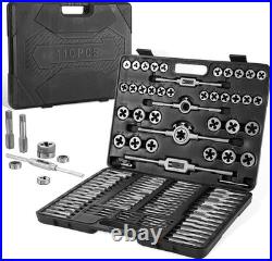 110PCS Tap and Die Set Bearing Steel Rethreading Tool Kit SAE and Metric Size