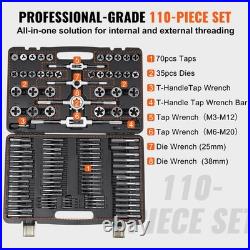 110 PCS Metric Tap and Die Set, M2-M18 Bearing Steel Threading Tools with Case