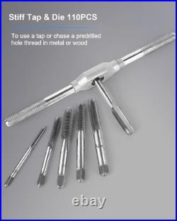 110 PCS Metric Tap and Die Set M2-M18 Rethreading Kit for Making Screw Threads