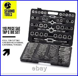 110 Pcs Alloy Tap and Die Set Coarse and Fine Threads Tools SAE Rethreading Kit