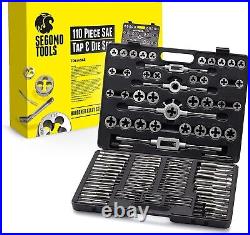 110 Piece Hardened Alloy Steel SAE Tap And Die Threading Tool Set, Storage Case