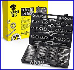 110 Piece Hardened Alloy Steel SAE Tap and Die Threaded Set with Case TD110SAE