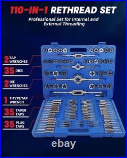 110pc Tap and Die Set Tool for Internal and External Threading Metalworking Kit