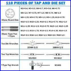 110pc Tap and Die Set Tool for Internal and External Threading Metalworking Kit