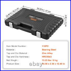 116-Piece Tap and Die Set Include Metric and SAE Size Bearing Steel Taps and Die