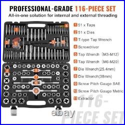 116-Piece Tap and Die Set, Metric & SAE, Steel Taps & Dies, Threading Tool Kit