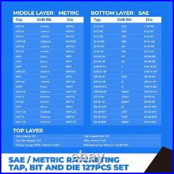127 Piece Ratcheting Tap and Die Set, SAE/Metric Tap and Die Set with