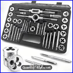 40 Pcs Professional Tap And Die Set Both Metric And Standard Interal& External