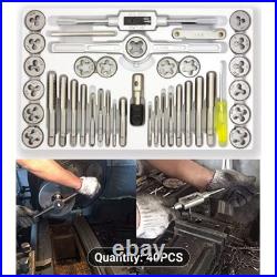 40 Pcs Professional Tap And Die Set Both Metric And Standard Interal& External