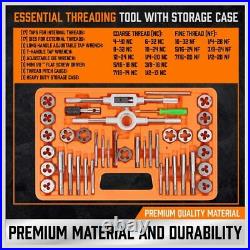 40 Piece SAE Tap and Die Set Inch Sizes for Coarse and Fine Threads Tool Storage