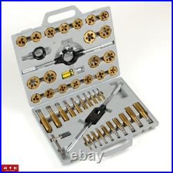 45 Piece Titanium Standard SAE Size Steel Tap & and Die Tool Set Kit