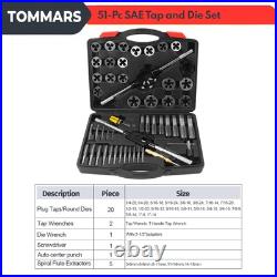 51-Pc 1/4-20 to 1-14 Jumbo Tap and Die Set SAE Round Threading Dies for Threa