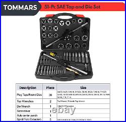 51-Pc 1/4-20 to 1-14 Jumbo Tap and Die Set SAE round Threading Dies for Threadin