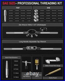 52-Piece Large SAE Tap and Die Set, 1/4-20 to 1-14 Thread Repair Kit with Ret
