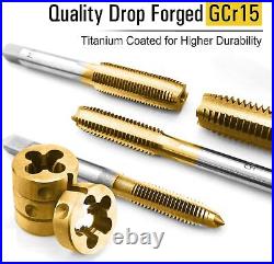 60PCS Metric SAE Tap Die Set Titanium Coated GCr15 Bearing Steel T-Handle Wrench