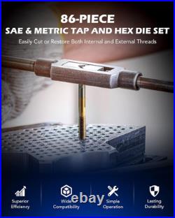60 PCS Tap and Die Set Metric and Standard Sizes & 86Pc SAE & Metric Tap Set and