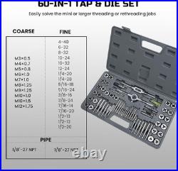 60pcs SAE & Metric Tap and Die Set with Case Coarse & Fine Thread Kit