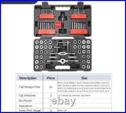 75Pc Tap and Die Set, SAE & Metric Hex Thread Taps Dies Wrench Threading