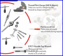 75Pc Tap and Die Set, SAE & Metric Hex Thread Taps Dies Wrench Threading