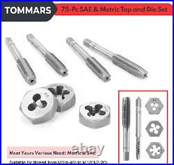 75-Pc Tap and Die Set, SAE & Metric Hex Thread Taps Dies Wrench Metric Sizes M3