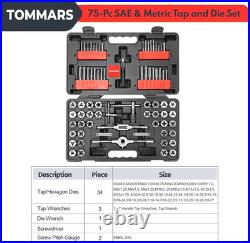 75-Pc Tap and Die Set for SAE & Metric Threads, M3-M12, #4-1/2