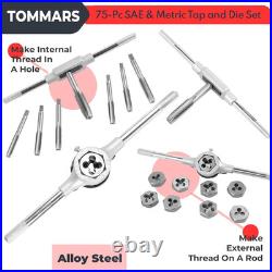 75-Pc Tap and Die Set for SAE & Metric Threads, M3-M12, #4-1/2