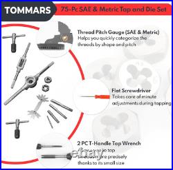 75-Pc Tap and Die Set for SAE & Metric Threads, M3-M12, #4-1/2