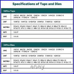 76-Piece SAE/Metric Tap and Die Set with Extendable Ratcheting Tap Handle, Re