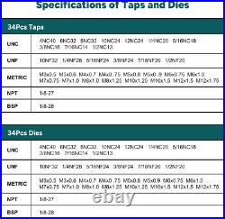 76-Piece Sae/Metric Tap and Die Set with Extendable Ratcheting Tap Handle, Rethr