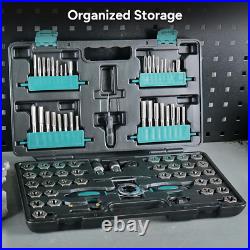 76-Piece Sae/Metric Tap and Die Set with Extendable Ratcheting Tap Handle, Rethr