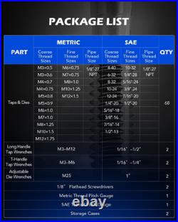 80Pc Tap and Die Set in SAE and Metric Sizes, Metric and Standard Tap Set and Di