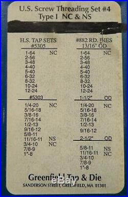 80 piece Greenfield Tap & Die U. S. Screw Threading Set #4 Type 1 NC & NS