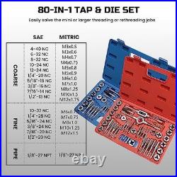 80pcs Tap and Die Set SAE & Metric Threading Tools for Internal/External Repai