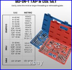 80pcs Tap and Die Set Steel Metric SAE Internal External Thread Tools