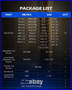 86Pc Tap and Die Set in SAE and Metric, Titanium Coated Steel Tap Set and Die To