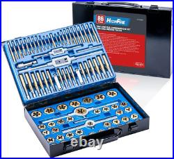 86 PCS Tap and Die Set, SAE and Metric Standard, Large Tap and Die Set with Hex