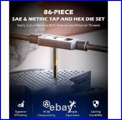 86pc Tap and Die Set in SAE and Metric Titanium Coated Steel Tap