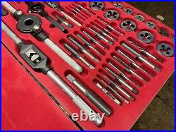 Dayton 59 Pc Sae Mechanics Hss Tap And Die Set Nc & Nf #1a520 With Wooden Case