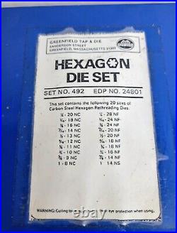 Greenfield Hexagon Die Set 20 piece 1/4 inch to 1 inch NC & NF