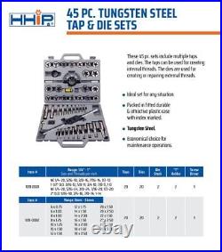 HHIP 1011-0001 45 Piece Tap & Die Set, 1/4-1 Inch Tungsten, NEW