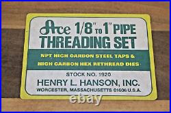 Henry L Hanson vintage #1920 12 Pc. Pipe Tap & Die Set 1/8- 1 NPT Wooden Case