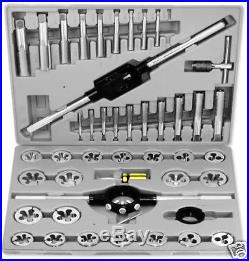 LARGE BIG 45 PIECE STANDARD SIZE SAE NC NF INCH STEEL TAP AND DIE TOOL SET KIT