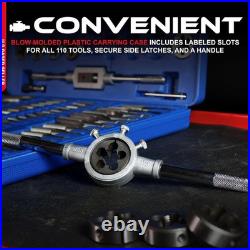 Large Tap and Die Set Standard 110 Piece Bolt and Pipe SAE Tap Sets for Thread