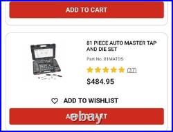 Matco Tools 81MATDS 81-Piece Auto Master Tap & Die Set in case NEW