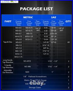 Orion Motor Tech 80Pc Tap and Die Set in SAE and Metric Sizes, Metric and Standa