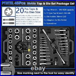 PTSTEL 45 PCS Tap and Die Set for Cutting External and Internal Threads Essen