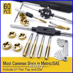 Professional 60PCS Metric & SAE Tap and Die Set Heavy-Duty with Storage Case