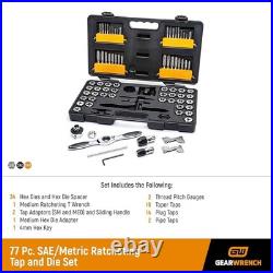 Professional 77 Pc Tap and Die Set with T-Wrench and Thread Pitch Gauges Professional 77 Pc Tap and Die Set with T-Wrench and Thread Pitch Gauges